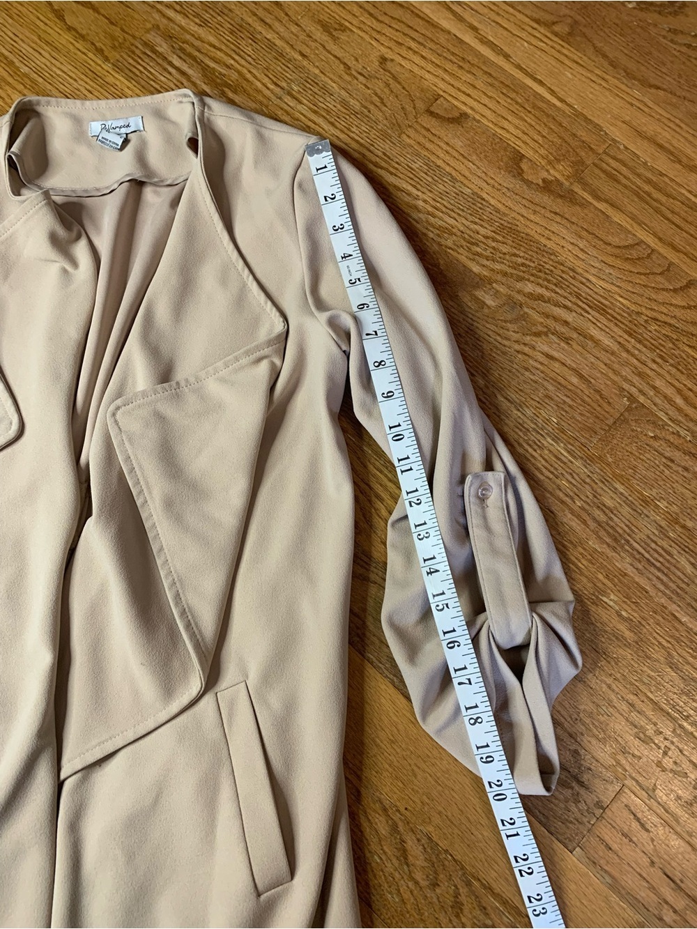 ReVamped Beige Drape Front Trench Coat Jacket Small S/P - Picture 8 of 12